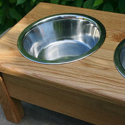 Luxury Triple Oak Dog Bowl Stand Dogs, Wooden Raised Dog Bowls Uk